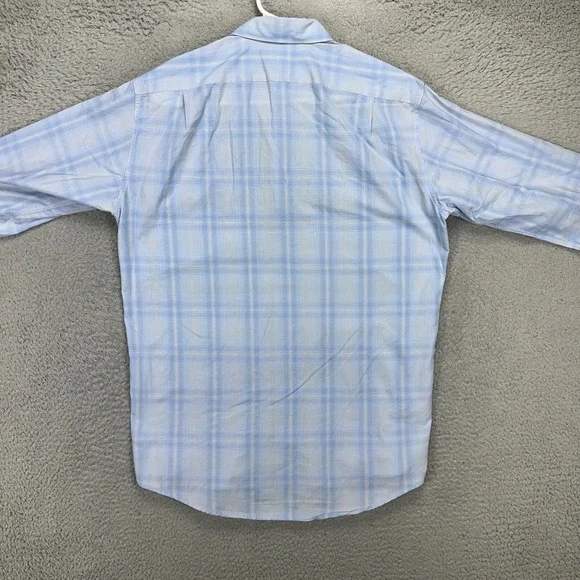 Lacoste Adult Mens Button Up Shirt 40 US Large Blue Plaid Long Sleeve Pocket